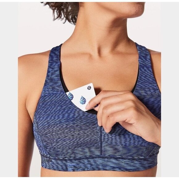 lululemon athletica Other - Lululemon Stash N’ Run Bra Size 4 Blue Black Gym Yoga Active Athletic Running